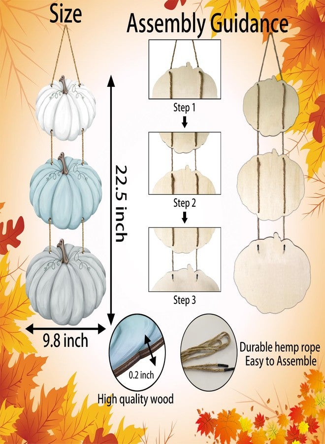 YUNKKIN Fall Door Decor White Blue Pumpkin Wall Decor Wooden Front Door Hanger Sign for Autumn Thanksgiving Harvest Farmhouse Porch Indoor Outdoor Home Decorations - Image 2